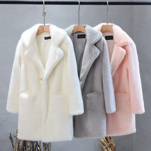 2018 Winter Thick High Lmitation Mink Plush Fur Coat Female end Rex Rabbit Hair Fur Coats Plus size Warm Women Faux Fur Coats