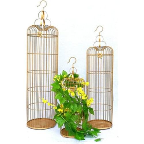 1PCS European style bird cage decoration floor bird cage wedding floral golden bird cage decoration