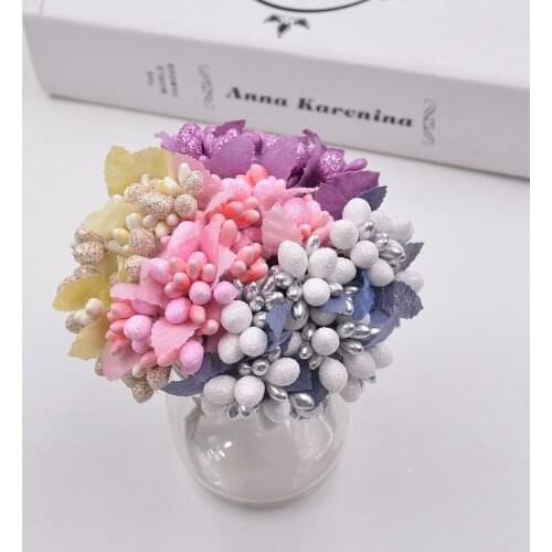 10pcs DIY Scrapbooking Decorative Wreath Fake Flowers Bouquet Artificial Bud Stamen Berry Bacca Flower For Wedding Decoration