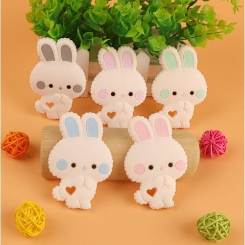 Kovict 5/10pcs Baby Silicone Teether Cartoon Rabbit Food Grade Silicone Rodent Teething Toys DIY Pacifier Chain Accessories