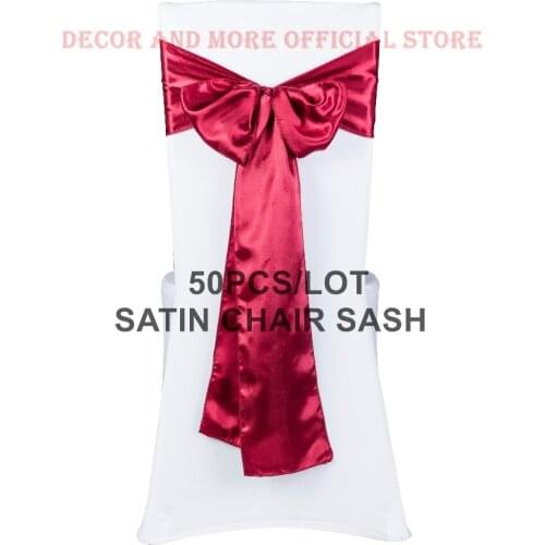50PCS/LOT Decoration Wedding Chair Ties Satin Chair Sashes Hotel Banquet Chair Bows Red Blue Purple Gold Chair Bands Wholesale