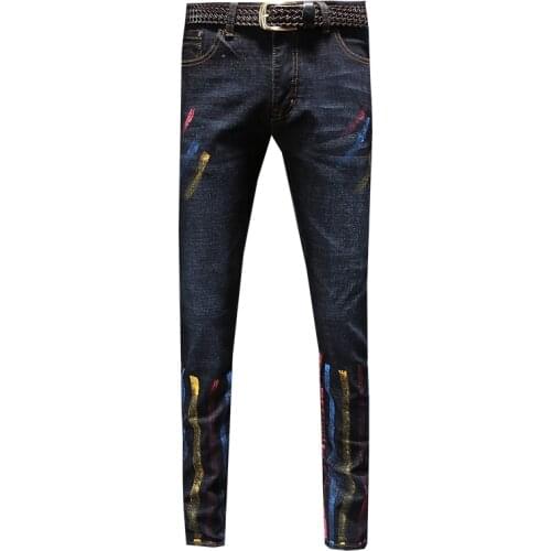 Free Shipping New mens male denim jeans Autumn embroidered slim feet pants fashion hip-hop rock tide casual trousers 73%cotton