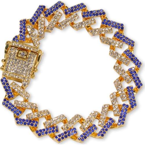 HIP HOP ICED OUT 14mm AAA Zircon Paved Bling CZ Bracelets Gold Silver Color Cuban Miami Link Chain Charm Jewelr