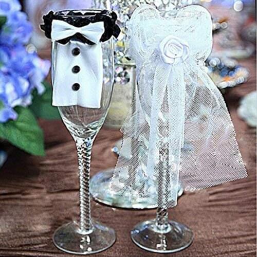 Bride Groom Bridesmaid Groomsman Champagne Wine Glasses Cover Wedding Bachelorette hen Party bridal shower Decoration Supply