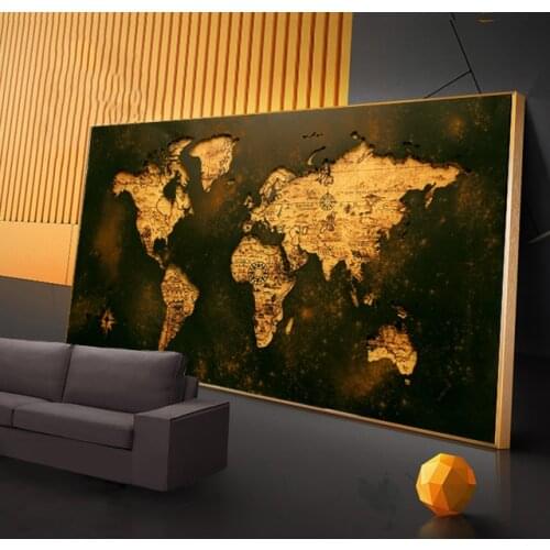Black Gold Modern Art World Map Picture Classic Style Canvas Painting Abstract Mural Modern Frameless Home Decoration
