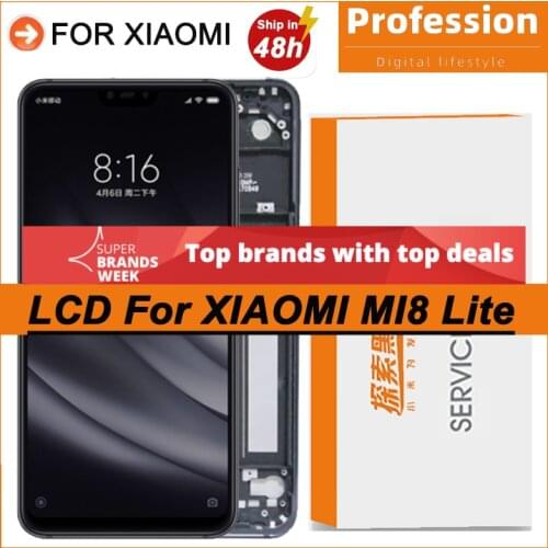 100% Original 6.26'' IPS Display with frame for Xiaomi Mi 8 Lite LCD Touch Screen Mi8 Lite Repair Parts + Service Pack