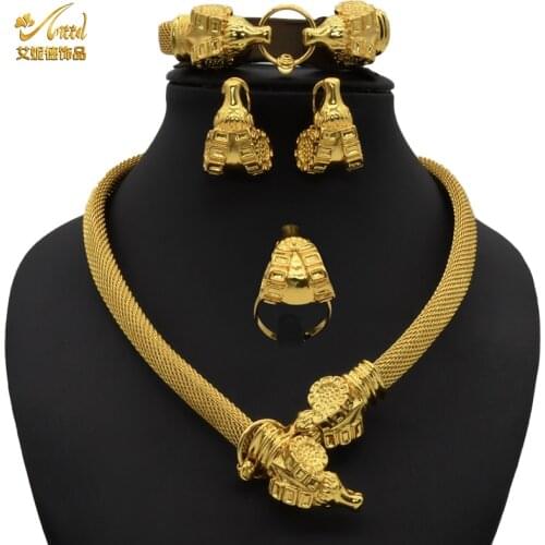 Dragon Ethiopian Jewelry Sets Gold Color Small Flowers Arab/African Party Gifts Necklace/Earring for Women/Girls