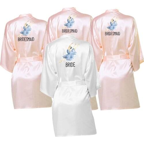 Bridesmaid Robe Team Robe Bridal Shower Gift Pijama Women Silk Satin Kimono Bathrobe Dress Gown