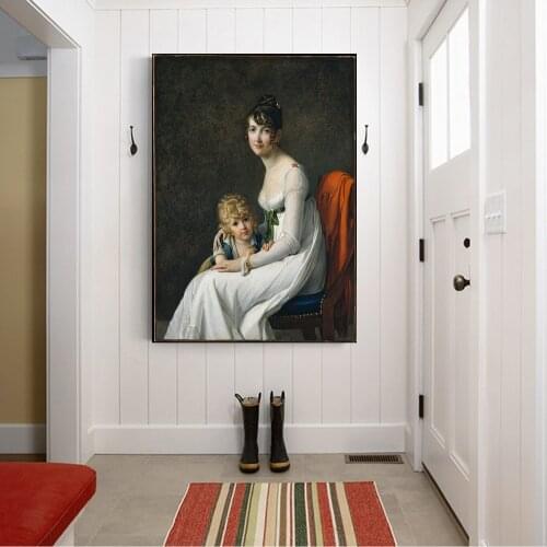 Citon Canvas Oil painting Jacques-Louis David《Portrait of the Comtesse Vilain XIIII and her Daughter》Wall decor Home Decoration