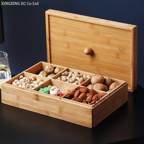 Creative Bamboo and Wood Dried Fruit Box with Lid Living Room Candy Melon Seeds Nut Dried Fruit Tray Snack Household Storage Box