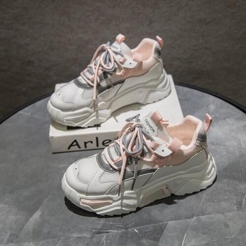Womens Chunky Sneakers Fashion Women Platform Shoes Lace Up Breathable Mesh Vulcanize Shoes Women Female Trainers Casual Shoes