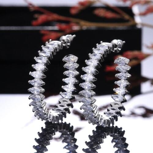 Simple Female Leaf Crystal Stud Earrings Classic Silver Color Wedding Earrings For Women Luxury Bridal Round Small Earrings