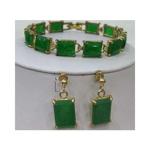 Prett Lovely Womens Wedding Green gem bracelet earrings set>AAA GP Bridal wide watch wings queen JEWE Ms. jewelry brinco