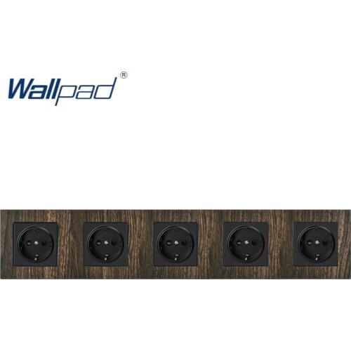 5 Way EU Socket Wallpad Aluminium Satin Metal Panel Wood 5 Frame EU Schuko Socket 110V-240V AC Wall Power Outlets 430*86mm