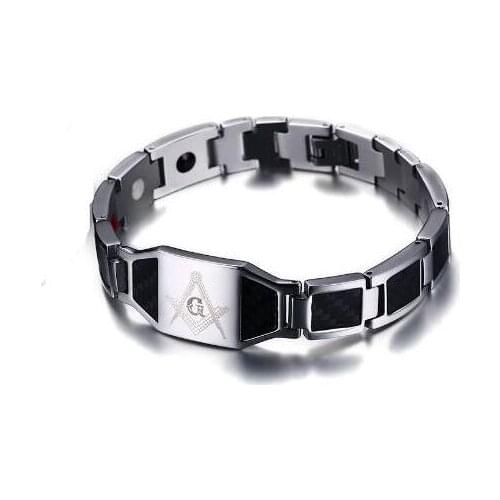 NEWEST Silver Titanium Freemason Bracelets Carbon Fiber Inlaid Masonic Free Mason Bangle Wristband Bracelet Men Gift Jewelry 3pc