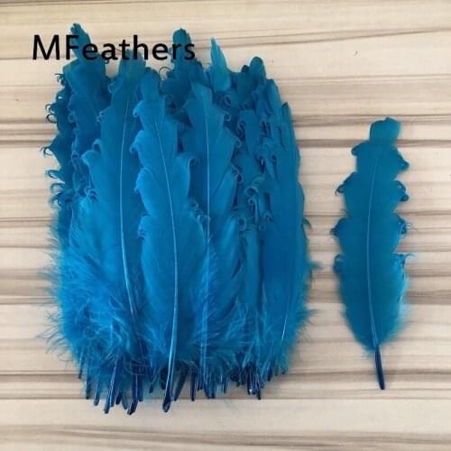 New! 100pcs/lot Turquoise Blue Curly Nagorie Curled Goose Feather 13-20cm 5-8inch for Headband Baby Hair Band Spot drill Layers