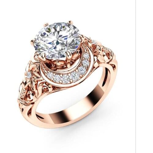 Size 6-10 Drop Shipping Wedding Band Ring for Women Luxury Jewelry Rose Gold Fill Hollow AAAAA CZ Flower Female Band Ring Gift