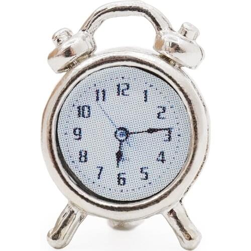 Odoria 1:12 Miniature Metal Silver Alarm Table Clock Furniture Living Room Bedroom Home Dollhouse Accessories Doll House Decor