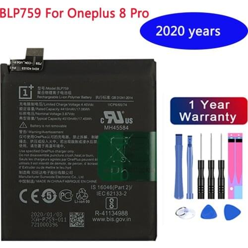 Original Battery BLP759 For Oneplus 8 Pro One Plus 8pro 4510mAh High Capacity OnePlus Mobile Phone Batteries Free Tools