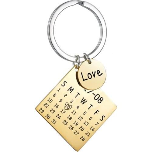 Customized Personalised Calendar Keyring Save The Date Keychain Portrait Name Keychain For Girlfriend Boyfriend Friend Gifts