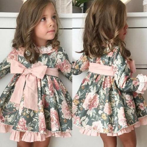 Toddler Kid Baby Girl Flower Long Sleeve Bow Tutu Dress Princess Party Dresses Clothes Autumn