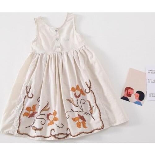 2-6Yrs girls dress summer flower embroidery vest dress for girls clothing costumes toddler baby dress kids clothes children