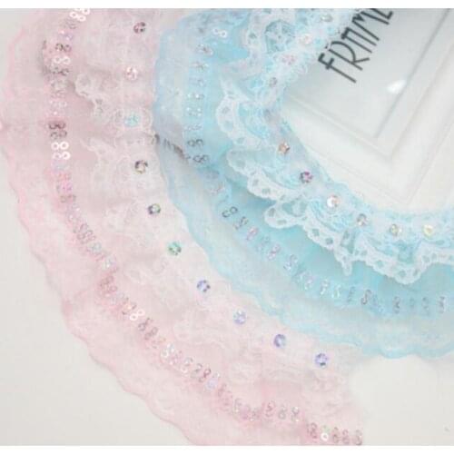 40Yards Pleated Lace Trim Gathered Mesh Chiffon Trim Ribbon Sequins Edging Trimmings Fabric Embroidered Bridal Dress Party Decor