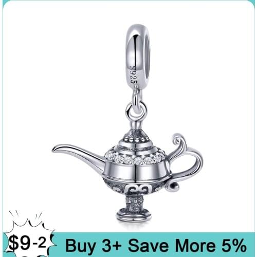 Genuine 925 Sterling Silver Charm Aladdin Lamp Beads Fit Original Pandora Bracelet Jewelry Making DIY Gift