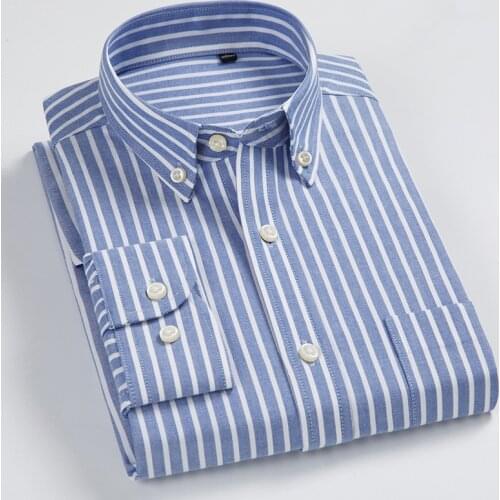 8XL 7XL Pure Color Striped / Plaid Longsleeve Shirt for Men Dress Shirts 100% Cotton Oxford Business Oversized Button Up Shirt