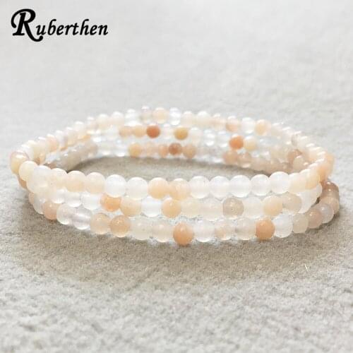 Ruberthen On Sale 4 mm Pink Aventurine Stacking Bracelet Mini Gem Stone Energy Bracelet Set Fashion Summer Women`s Bracelet