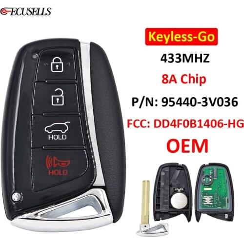 OEM Keyless Go 4 Button Remote Smart Car Key 433Mhz 8A Chip P/N: 95440-3V036 FCC ID: DD4F0B1406-HG for Hyundai Azera 2015 - 2018