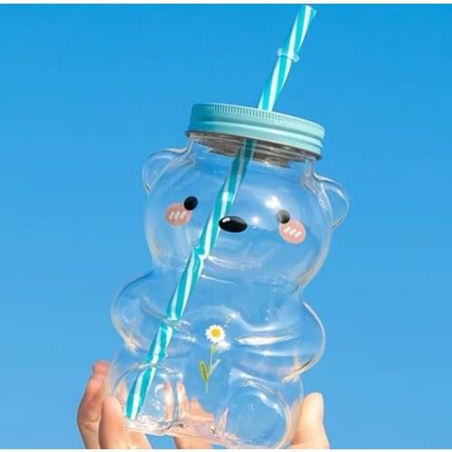 Straw Cup Bear Glass Korean Cute Net Red High-Value Gift Double Wall High Temperature Resistant Modeling Dubbelwandige Glazen