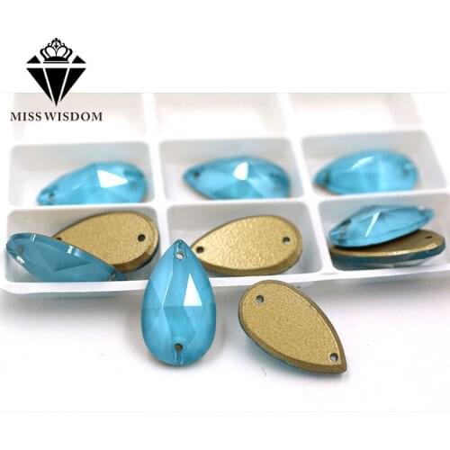 New 11X18mm flatback glass double hole crystal sew on rhinestones Teardrop Lake Blue Mocha Flat buckle diy clothing accessories