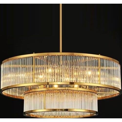 LED E14 Retro Amercian Round Linear Copper Chandelier Lighting Lustre Suspension Luminaire Lampen For Dinning Room
