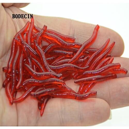 Dark Red Worm Fishy Smell Accessories Fishing Lure Lifelike Maggot Soft Simulation Earthworm Artificial Silicone Bait 40mm 100PC