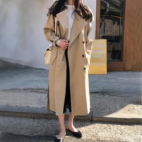 Khaki Trench Coat Women 2020 New Spring Autumn Casual Double Breasted Long Windbreaker Loose Long Sleeve Outerwear Female