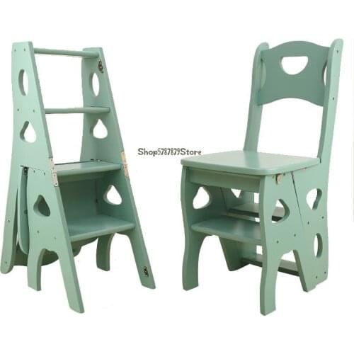 Solid Wood Household Folding Ladder Chair Four Layer Dual Purpose Ladder Chair Creative Ladder Stool Multifunctional Dining Chai