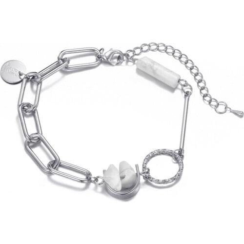 Vintage Number Five Circle Name Bracelets Steel Bar Natural Crushed Stone White Granite Charm Bracelet wholesale lots