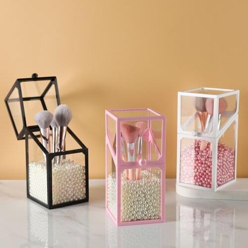 Pearl Clear Glass Cosmetic Organizer Makeup Brush Container Storage Box Holder Lipstick Storage Container Pencil Clear Box