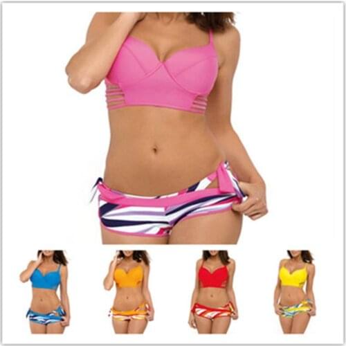 Summer Womens New Printed Bikini Stripe Multicolor Beach Sexy Split Swimsuit Three Piece Swimsuit