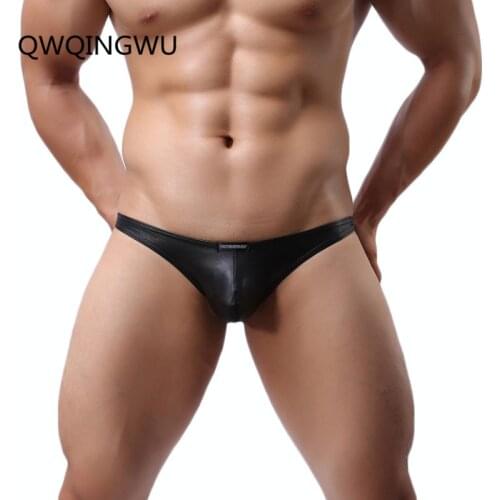 Sexy Briefs Mens Open Butt Underwear Thong Cool Man Panties Patent Leather Men Underpants Black Imitation Leather Brief Thongs
