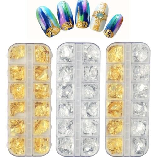 1box/12Grid Top Quality Manicure Silver Gold Leaf for Nails Fashion DIY Decoration Accessories Nail Art Sticker For Women Gift