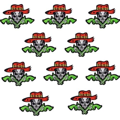 10 PCS Hold pistol Skull Patch Badge for Punk Clothes Iron Applique Cool Patch Craft Stripe Sew Embroidery Patches for Clothes