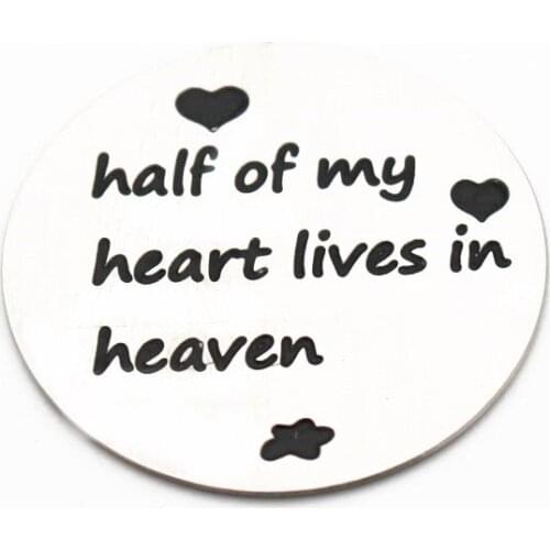 10pcs Stainless steel 22mm large silver half of my heart lives in heaven window plate floating plate for 30mm floating locket