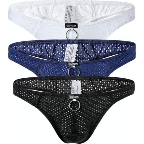 3PCS Mens Thong Sexy Briefs Underwear Mesh Breathable Low Waist Bikini G-string Thong Tanga Gay Underpant Thongs for Man T-back