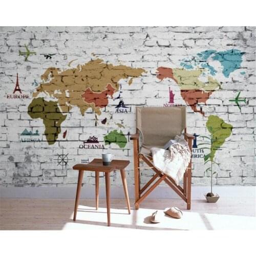 Beibehang Retro fashionable personality wall paper nostalgic Mediterranean map brick painted European TV backdrop 3d wallpaper