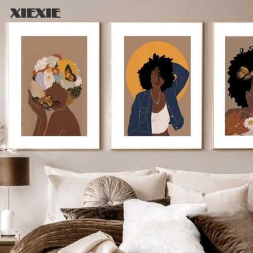 Abstract Black Girl Canvas Painting Afro Illustration Nordic Posters African Woman Wall Art Pictures for Living Room Home Decor