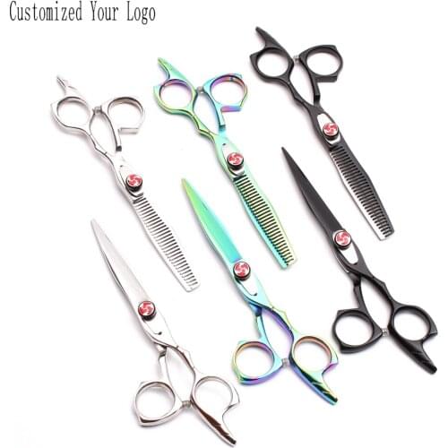 C9017 6" 440C Customize Logo Hairdressers Scissors Straight Scissors Thinning Shears Hair Scissors Professional Barber Scissors