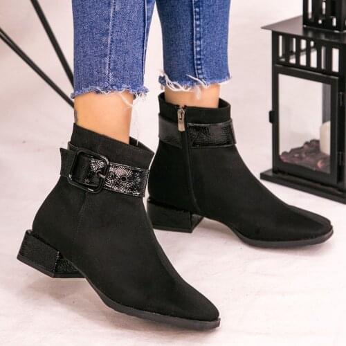 Tonar Prun Black Suede Women Boots Casual and Stylish Zipper Buckle Detail Winter