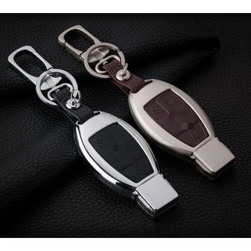 Zinc Alloy+leather Key Case For Car 3 Buttons For Mercedes Benz Cls Cla Gl R Slk Amg A B Car Key Cover